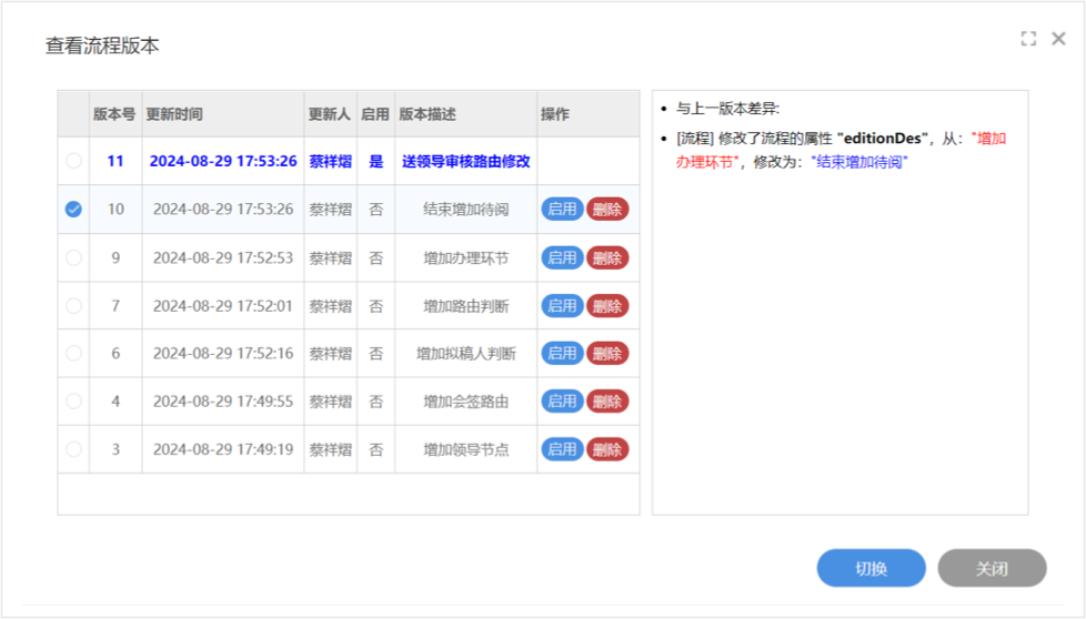 流程设计版本控制